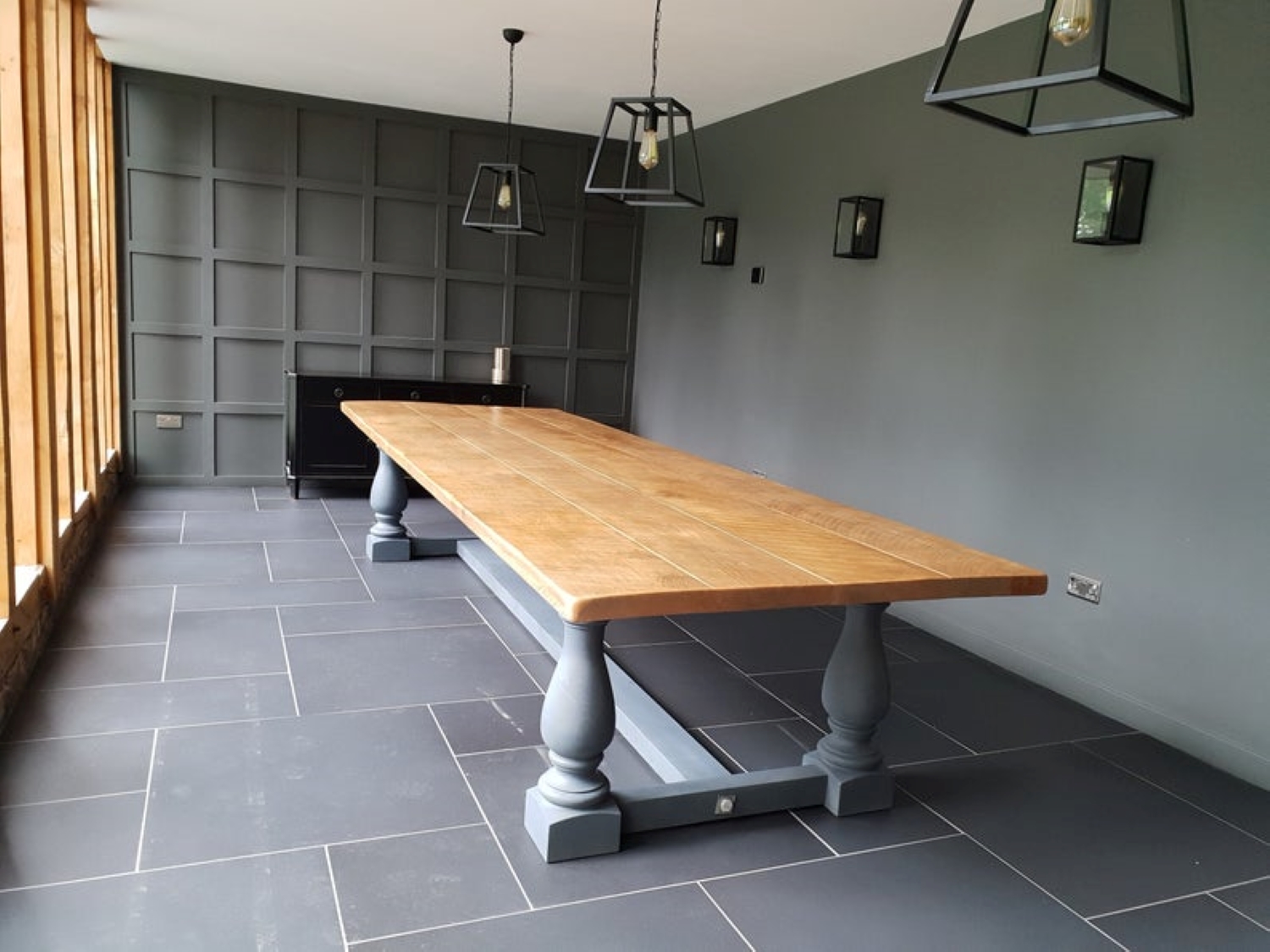 Large Rustic Style Dining Table with Balustrade Legs